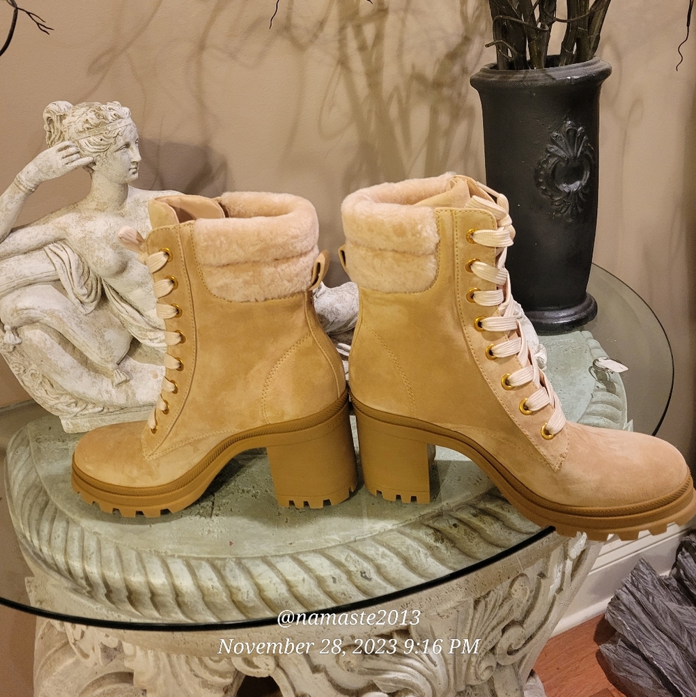 Veronica Beard Water Resistant Westport Lug SoleSuede Lamb Fur Luxury Boots #637 - Picture 8 of 15